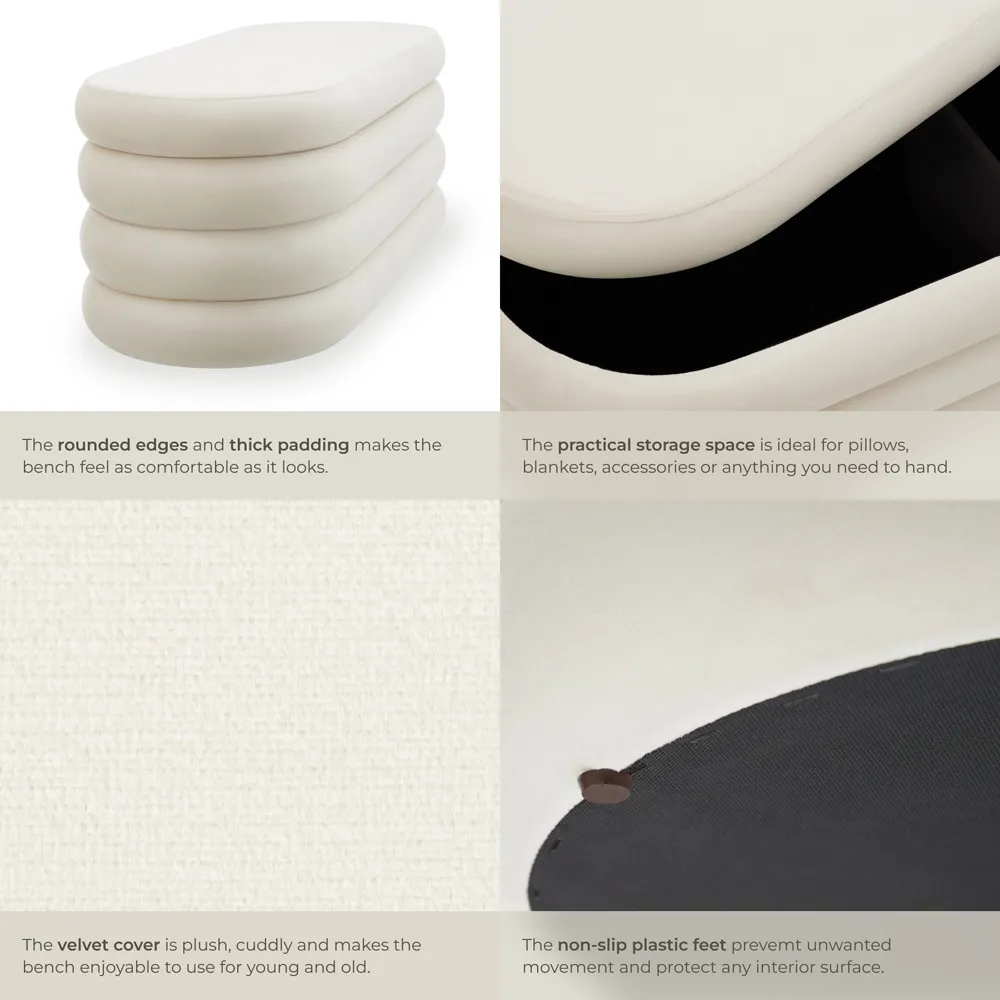 Altu Upholstered Bench with Storage - Cream, Velvet