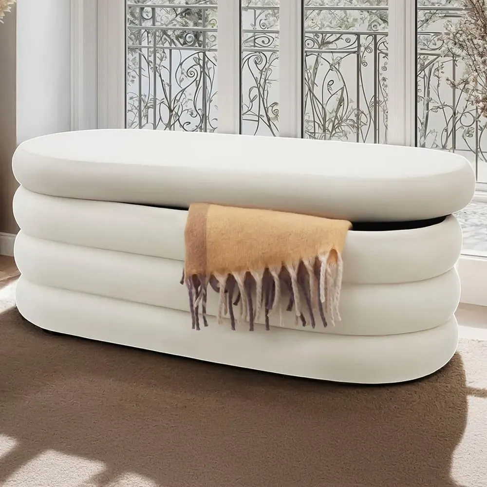 Altu Upholstered Bench with Storage - Cream, Velvet