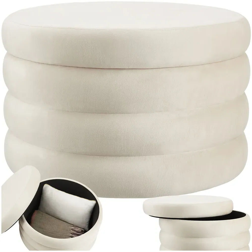 Altu XL Storage Footstool with Removable Lid - Cream, Velvet