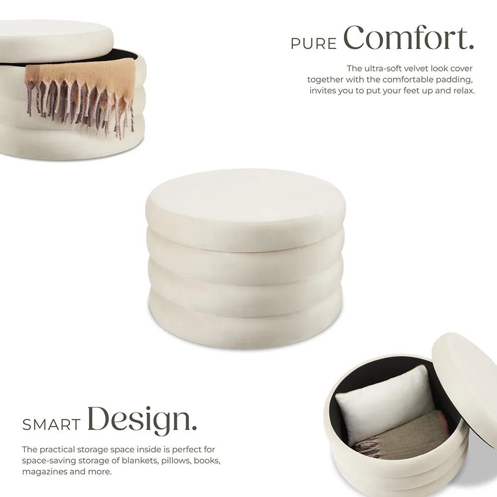Altu XL Storage Footstool with Removable Lid - Cream, Velvet