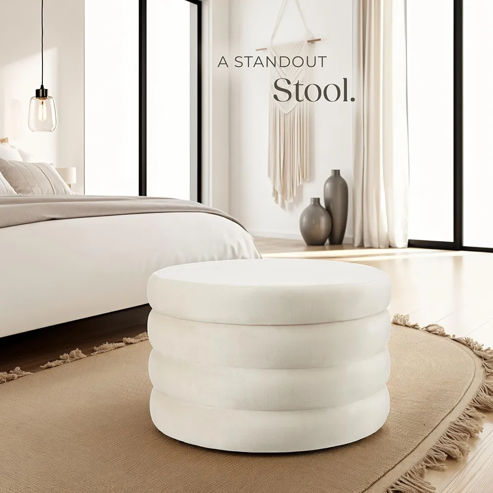 Altu XL Storage Footstool with Removable Lid - Cream, Velvet