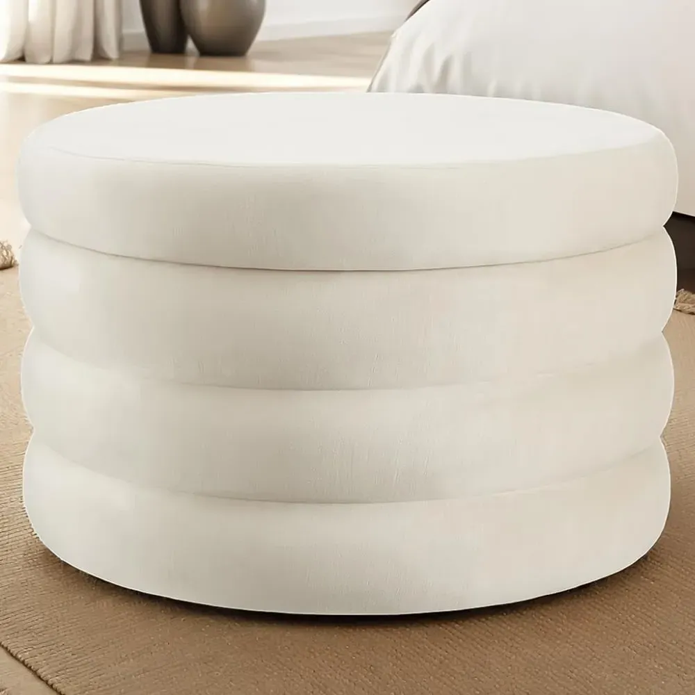 Altu XL Storage Footstool with Removable Lid - Cream, Velvet