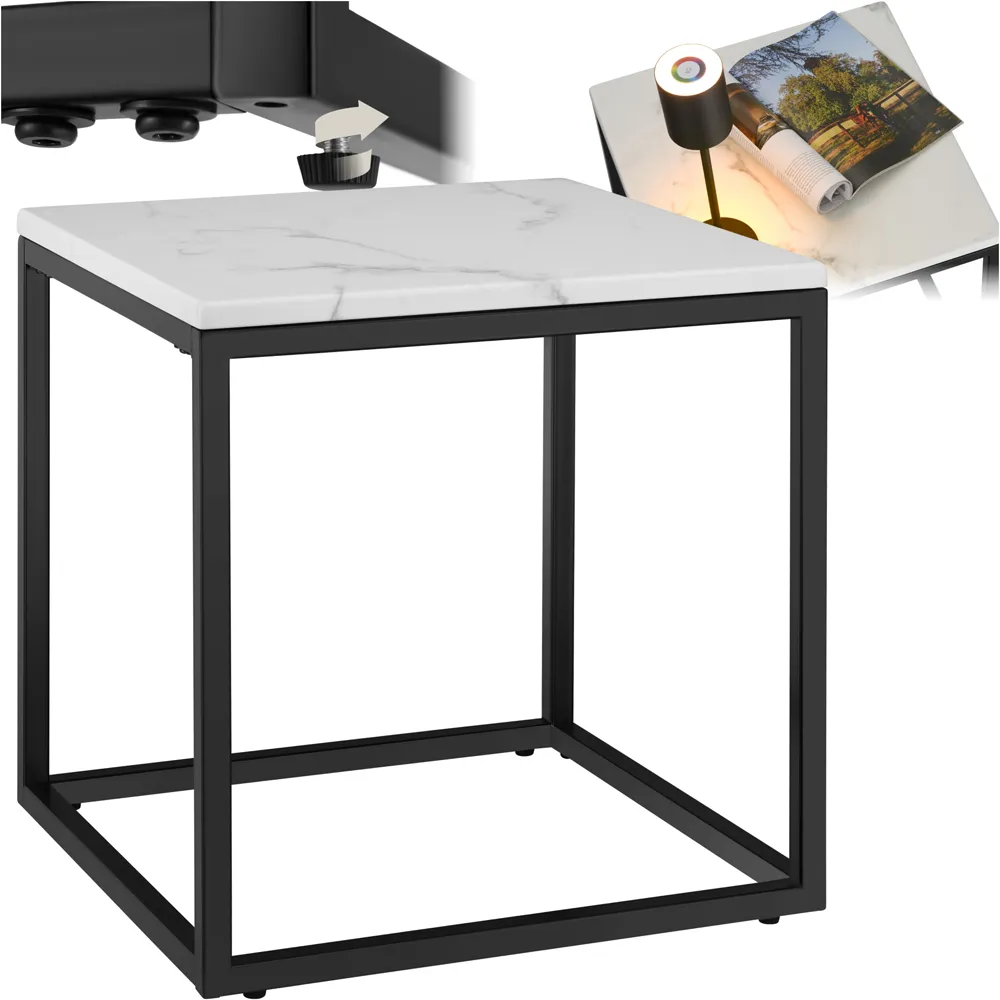 Alysia Square Side Table - Black, Marble