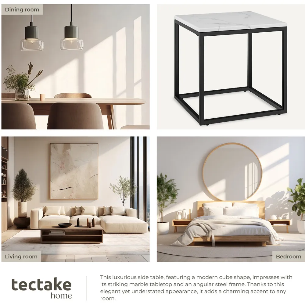 Alysia Square Side Table - Black, Marble