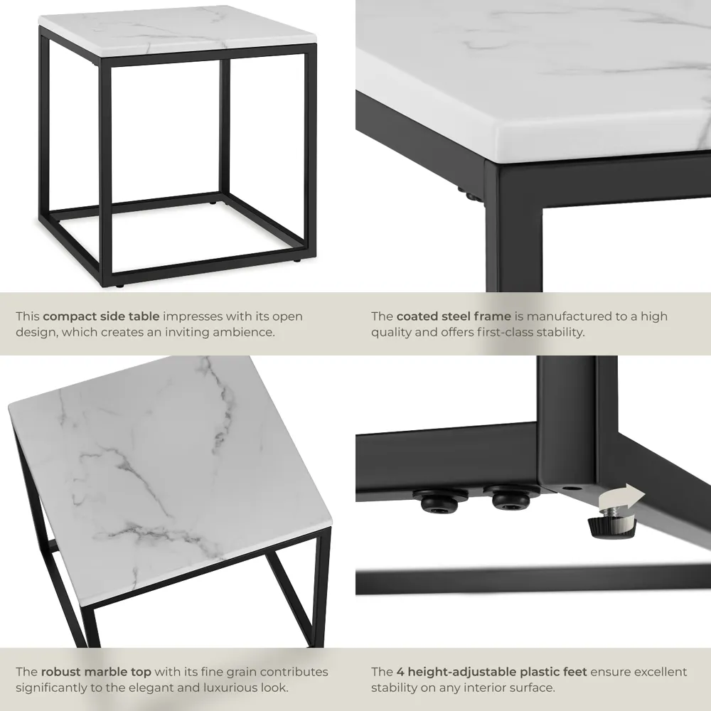 Alysia Square Side Table - Black, Marble