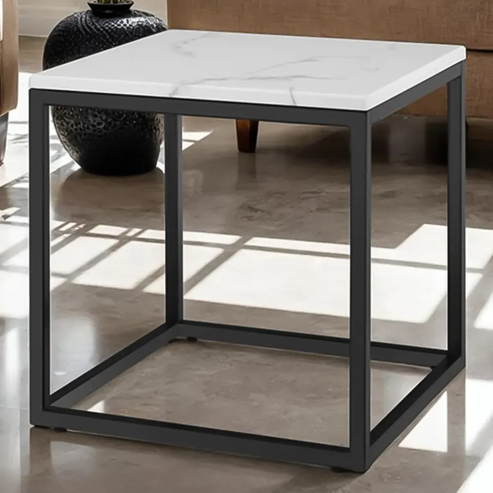 Alysia Square Side Table - Black, Marble image