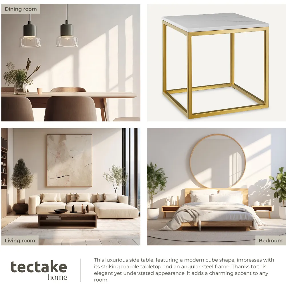 Alysia Square Side Table - White, Marble