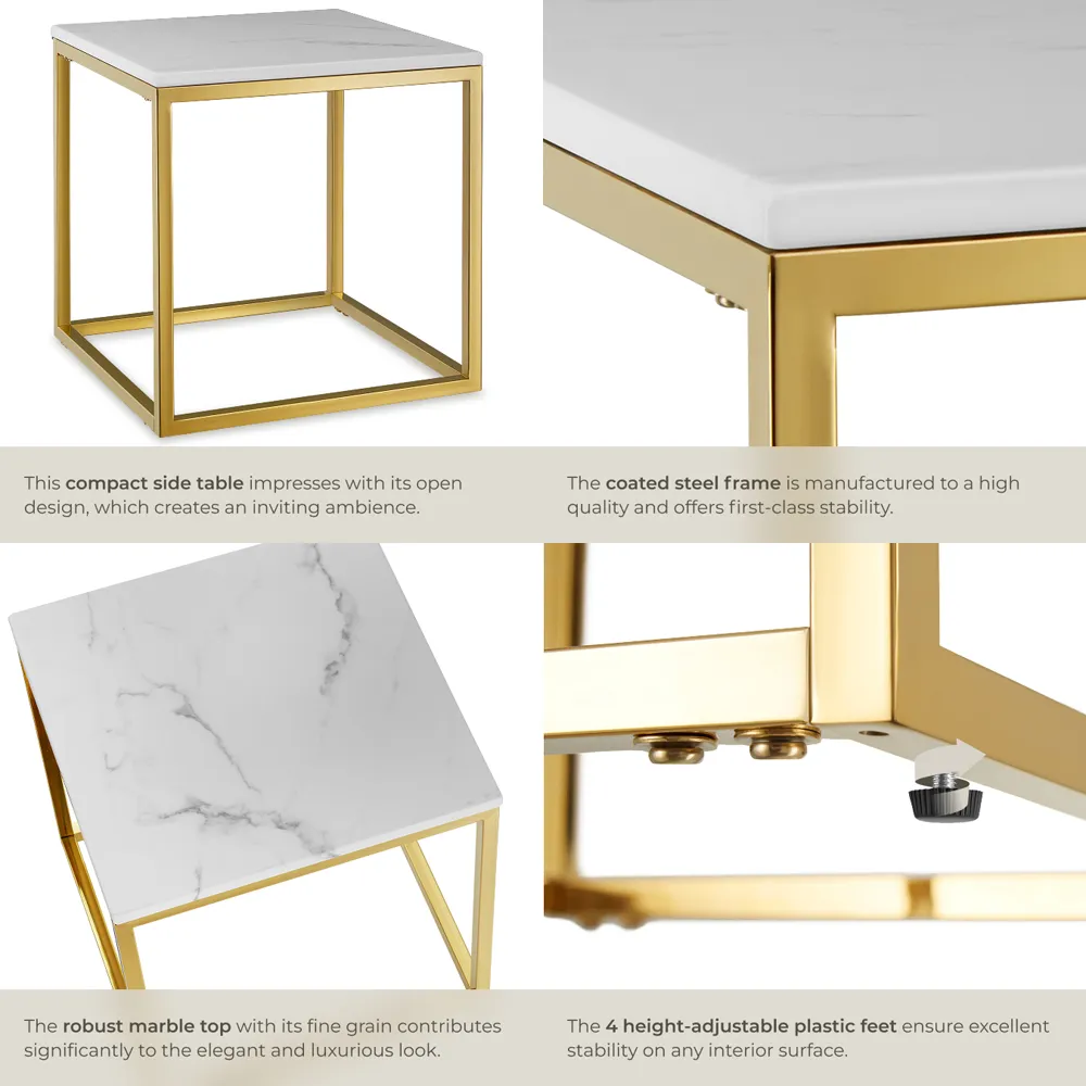 Alysia Square Side Table - White, Marble