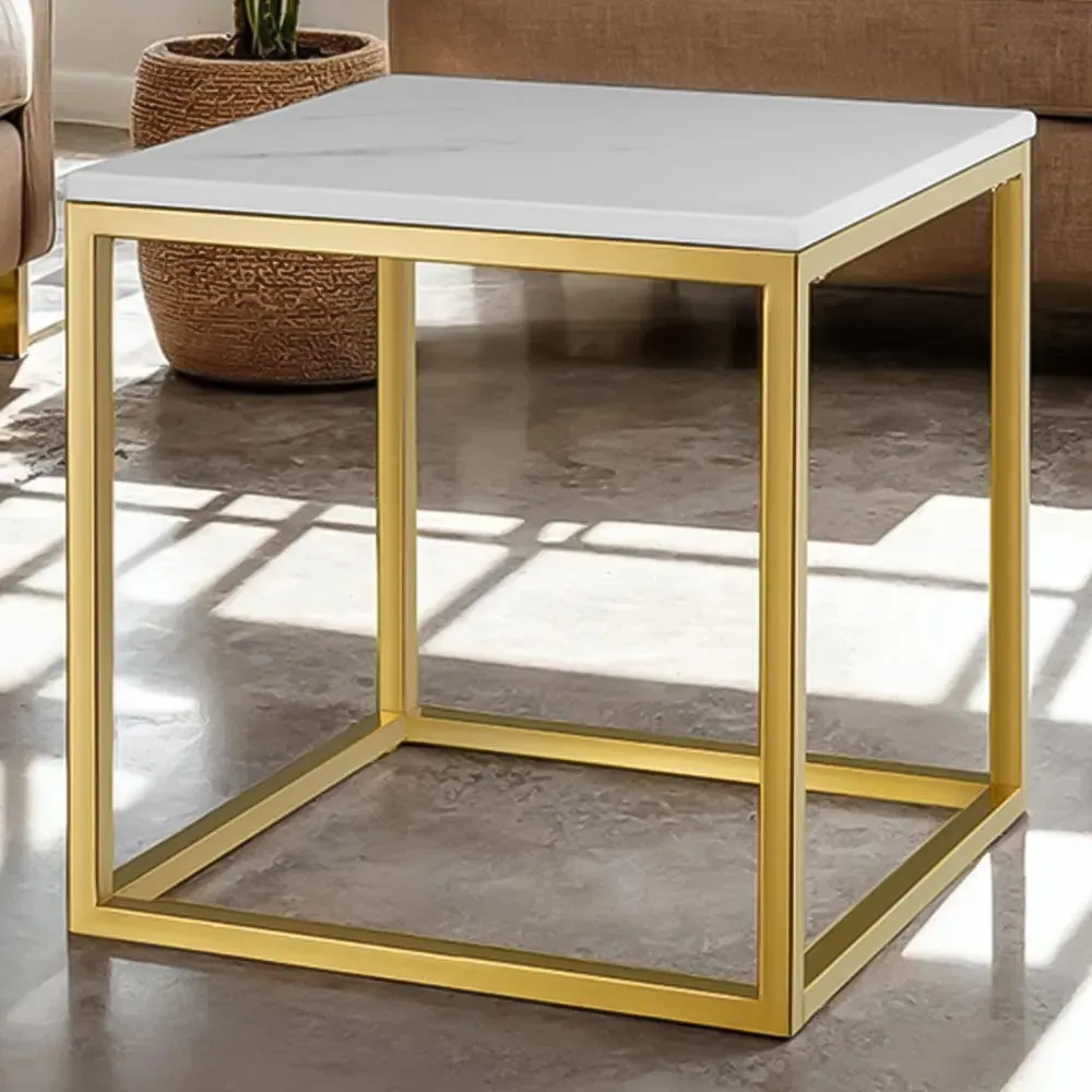 Alysia Square Side Table - White, Marble