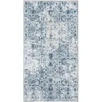 Amara Vintage Non Slip Rug - Blue, Synthetic Wool