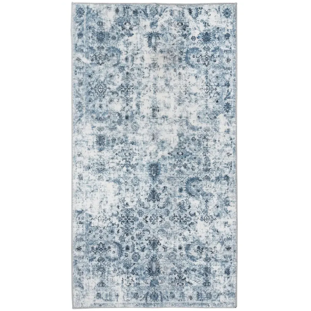 Amara Vintage Non Slip Rug - Blue, Synthetic Wool image