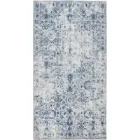 Amara Vintage Non Slip Rug - Blue, Synthetic Wool