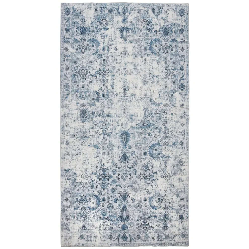 Amara Vintage Non Slip Rug - Blue, Synthetic Wool