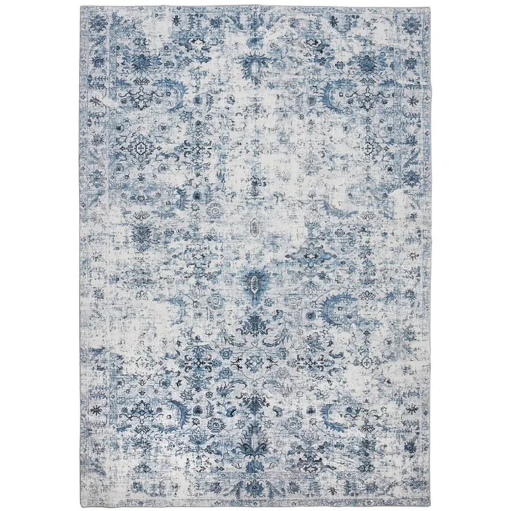 Amara Vintage Non Slip Rug - Blue, Synthetic Wool