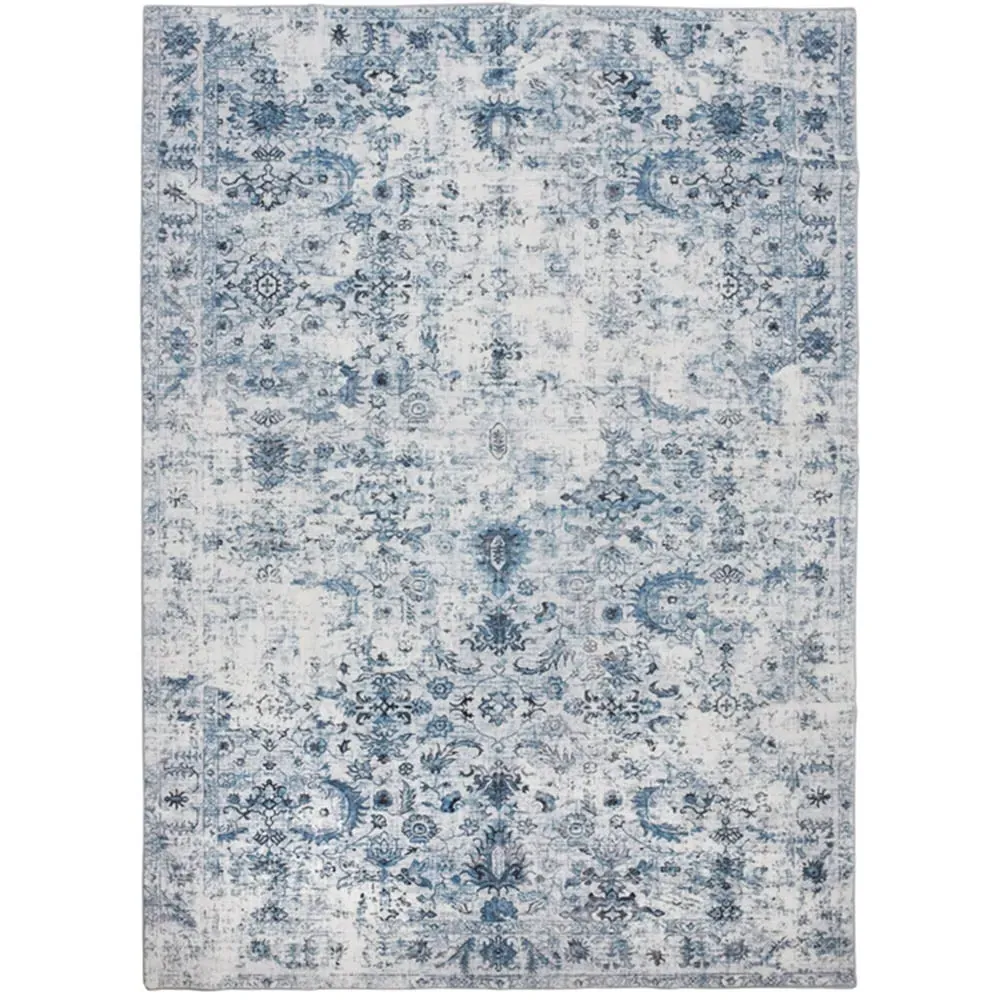Amara Vintage Non Slip Rug - Blue, Synthetic Wool