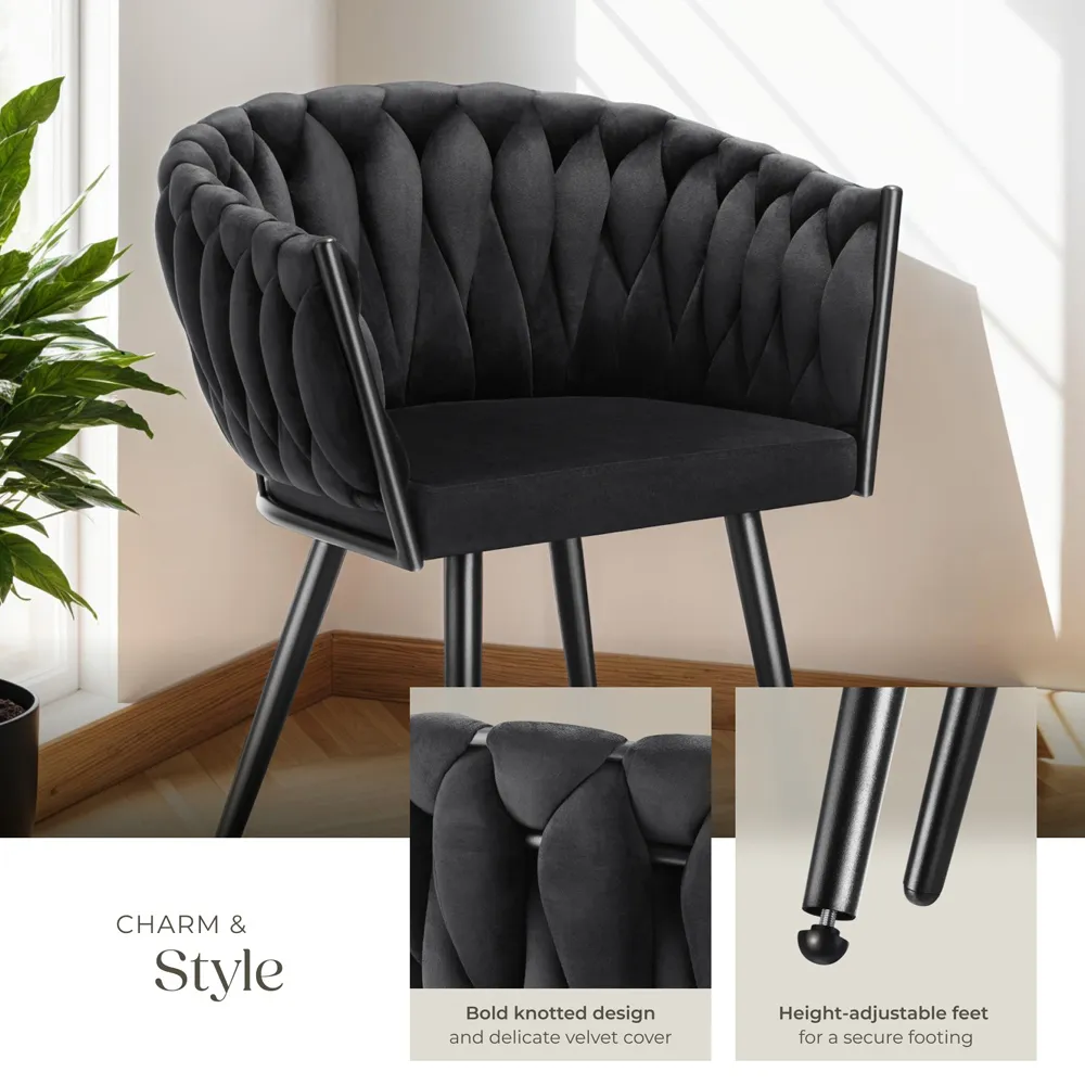 Astana Set of 6 Dining Chairs - Black, Velvet