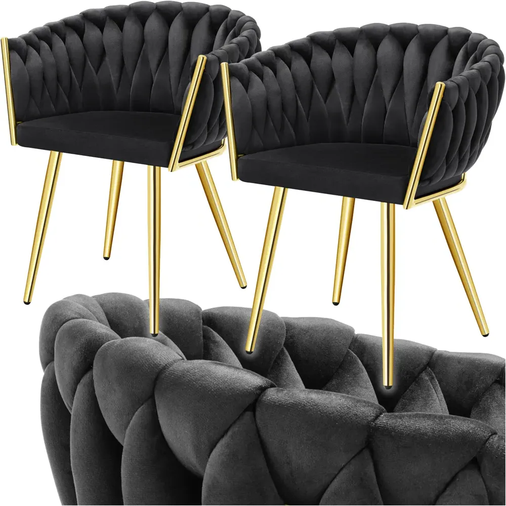 Astano Set of 2 Knot Design Dining Chairs - Black, Velvet