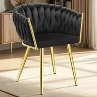 Astano Set of 2 Knot Design Dining Chairs - Black, Velvet