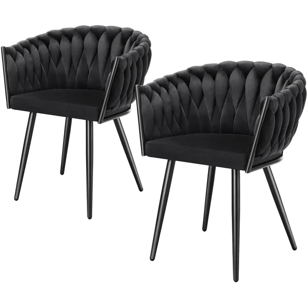 Astano Set of 2 Knot Design Dining Chairs - Black, Velvet