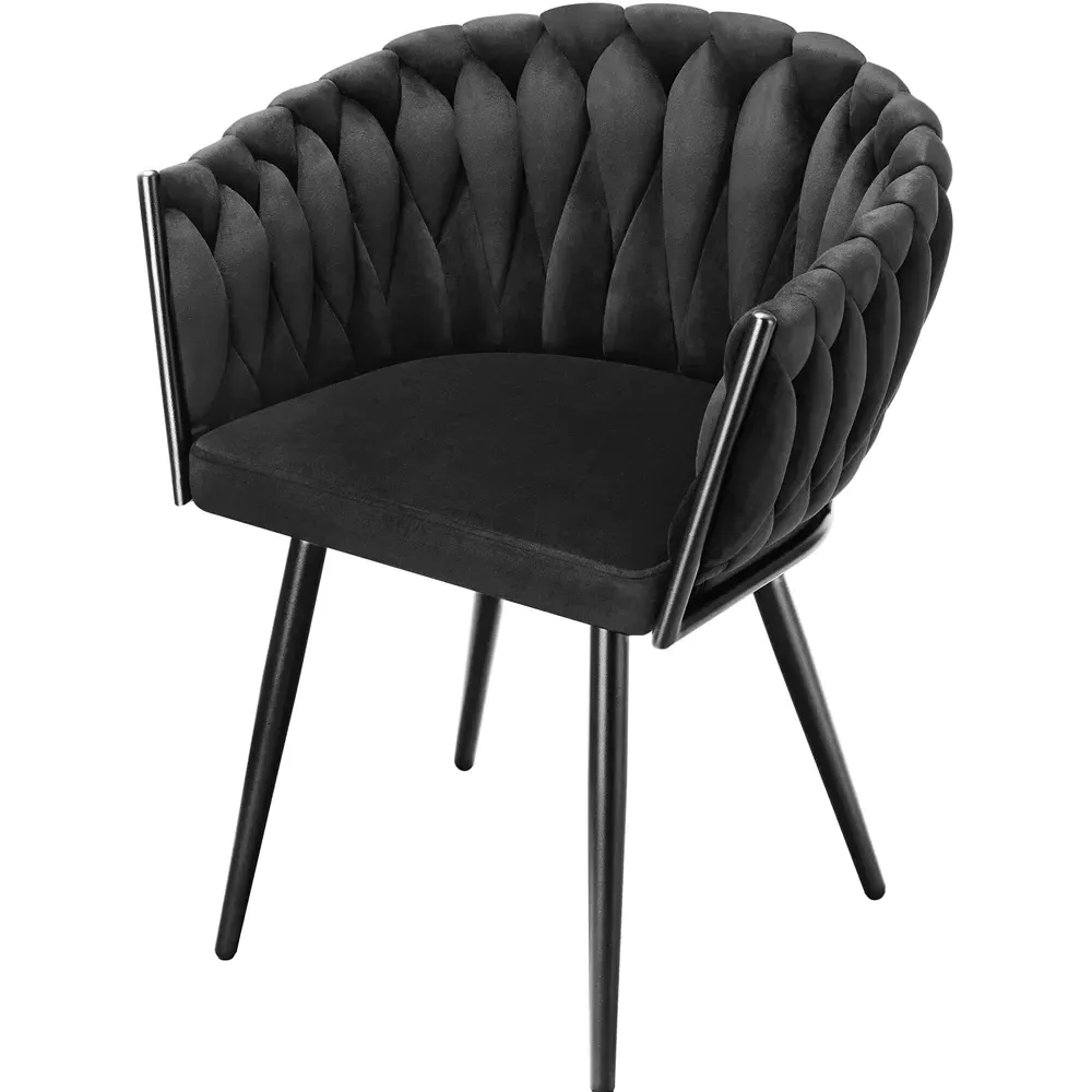 Astano Set of 2 Knot Design Dining Chairs - Black, Velvet