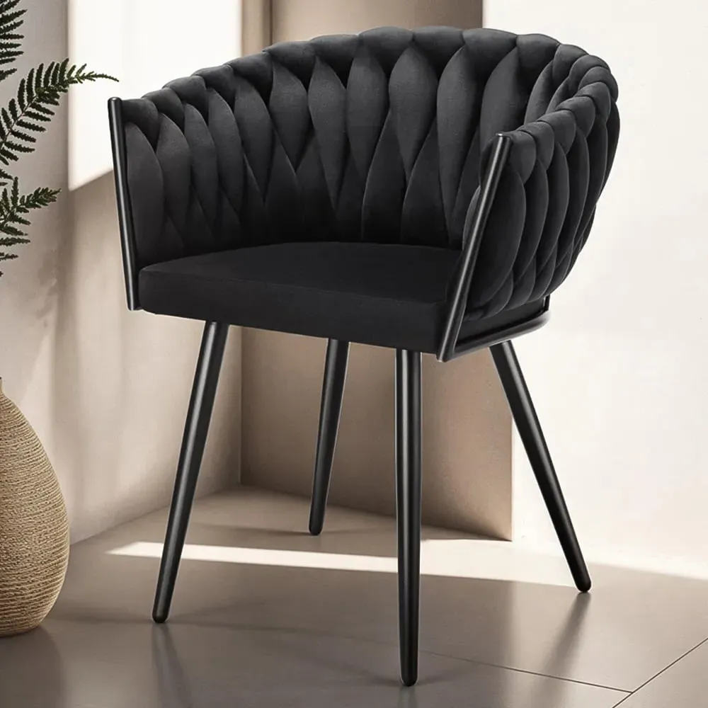 Astano Set of 2 Knot Design Dining Chairs - Black, Velvet image