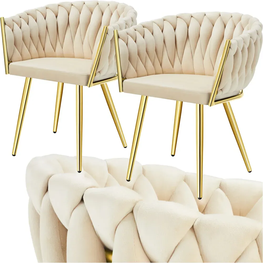 Astano Set of 2 Knot Design Dining Chairs - Sand, Velvet