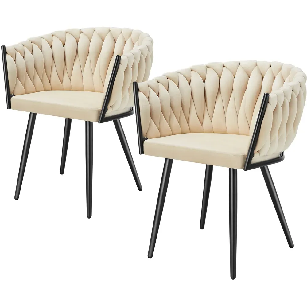 Astano Set of 2 Knot Design Dining Chairs - Yellow, Velvet