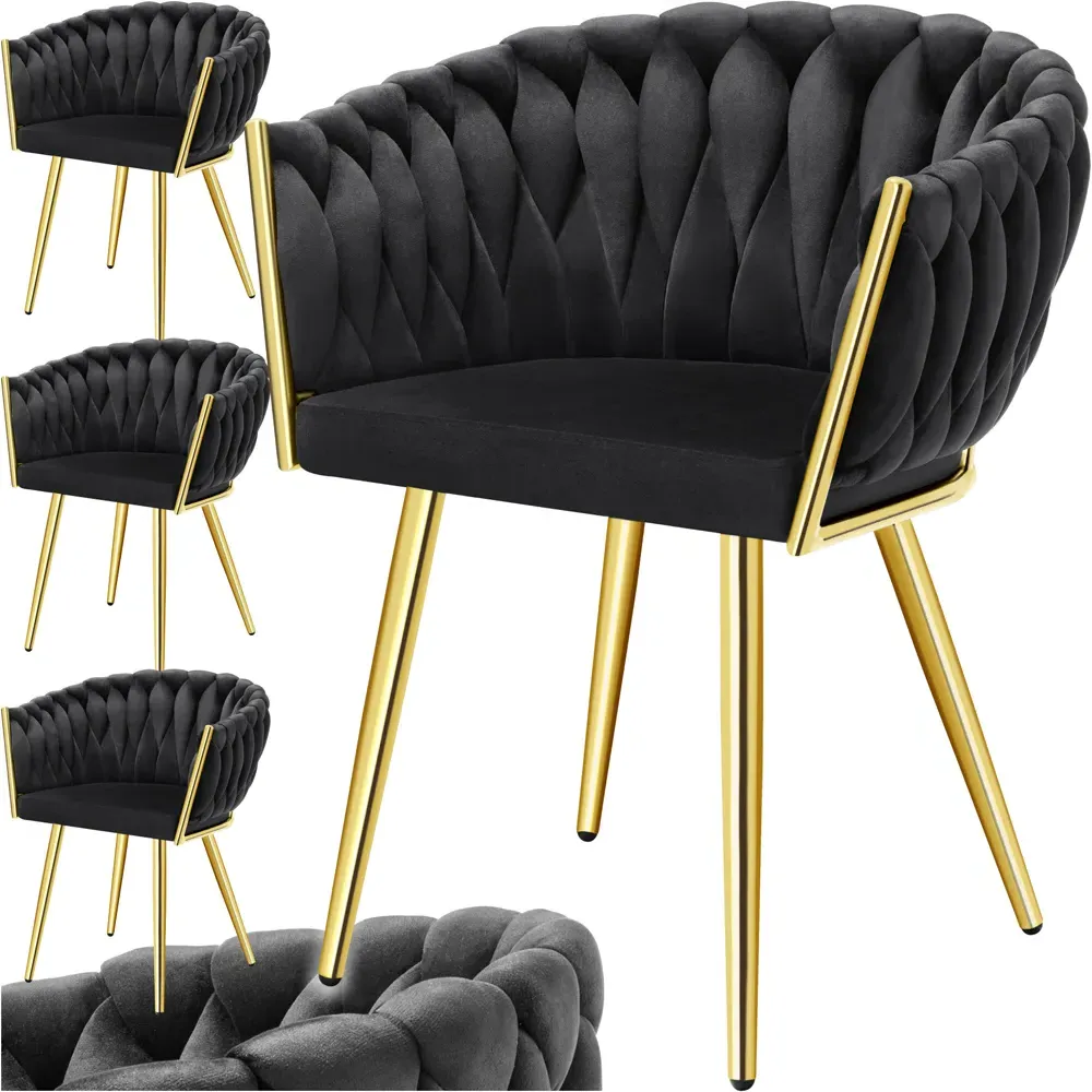 Astano Set of 4 Knot Design Dining Chairs - Black, Velvet