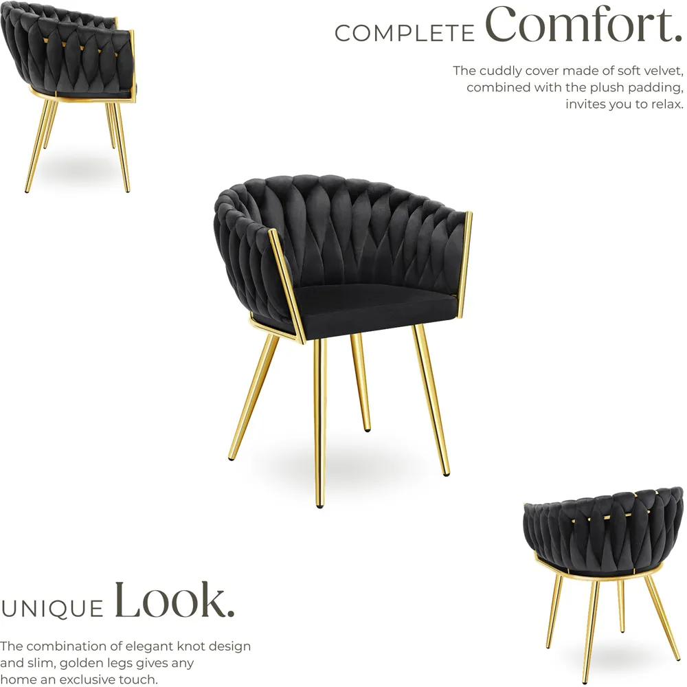 Astano Set of 4 Knot Design Dining Chairs - Black, Velvet