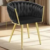 Astano Set of 4 Knot Design Dining Chairs - Black, Velvet