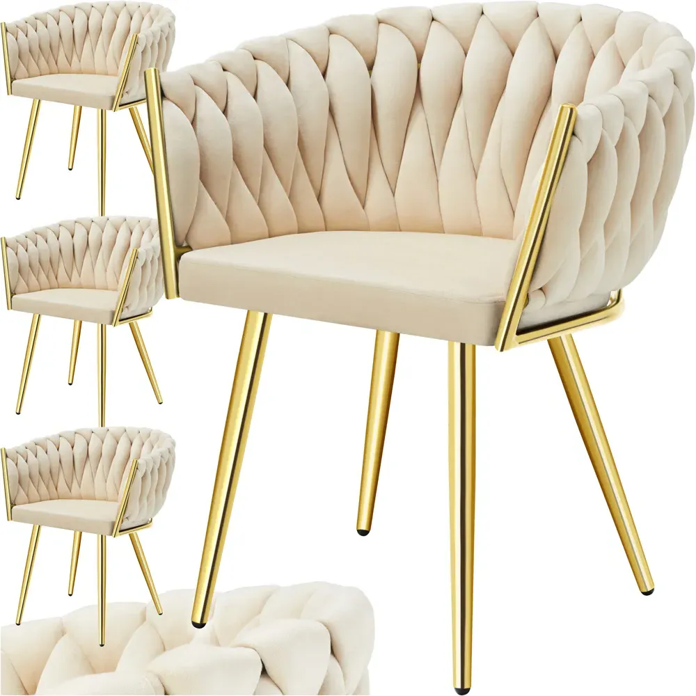 Astano Set of 4 Knot Design Dining Chairs - Sand, Velvet