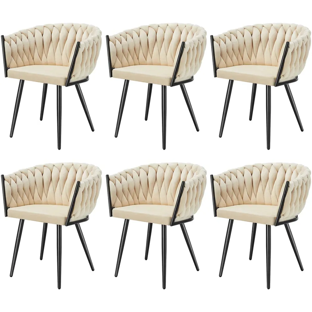 Astano Set of 6 Dining Chairs with Knot Design - Yellow, Velvet