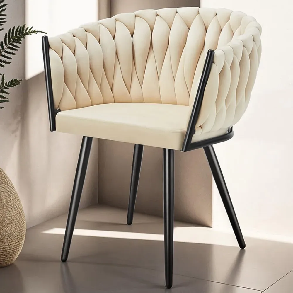 Astano Set of 6 Dining Chairs with Knot Design - Yellow, Velvet image