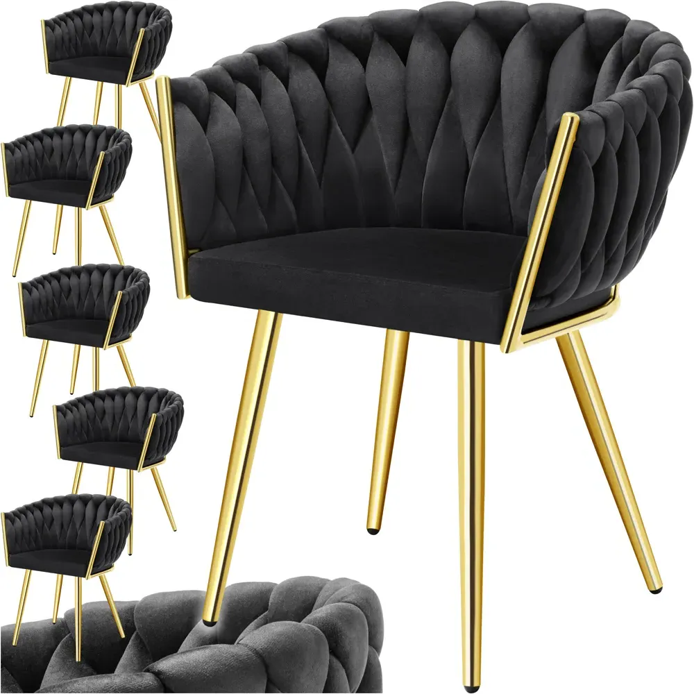 Astano Set of 6 Knot Design Dining Chairs - Black, Velvet