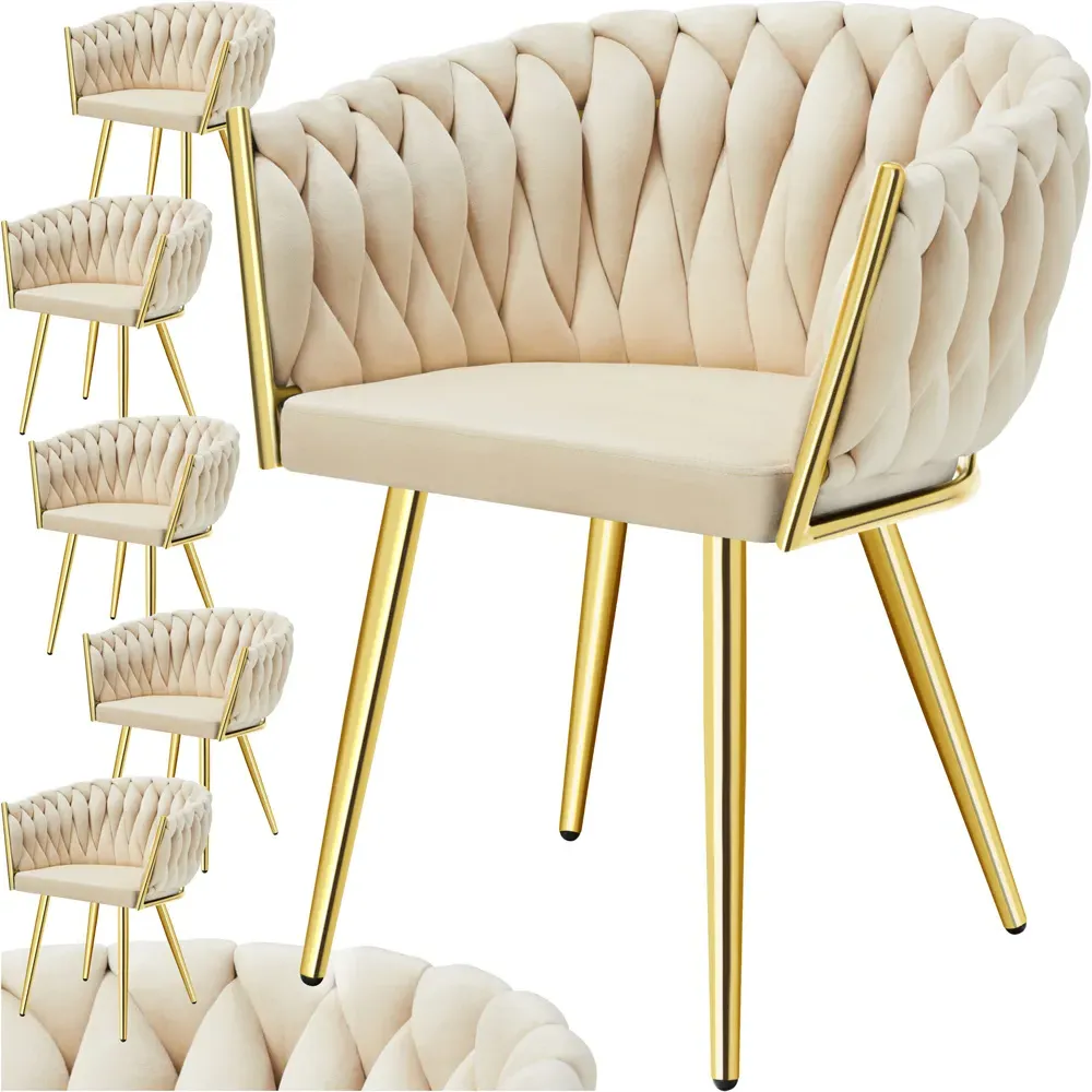 Astano Set of 6 Knot Design Dining Chairs - Sand, Velvet