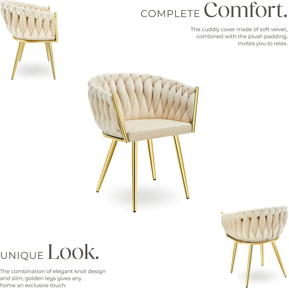 Astano Set of 6 Knot Design Dining Chairs - Sand, Velvet