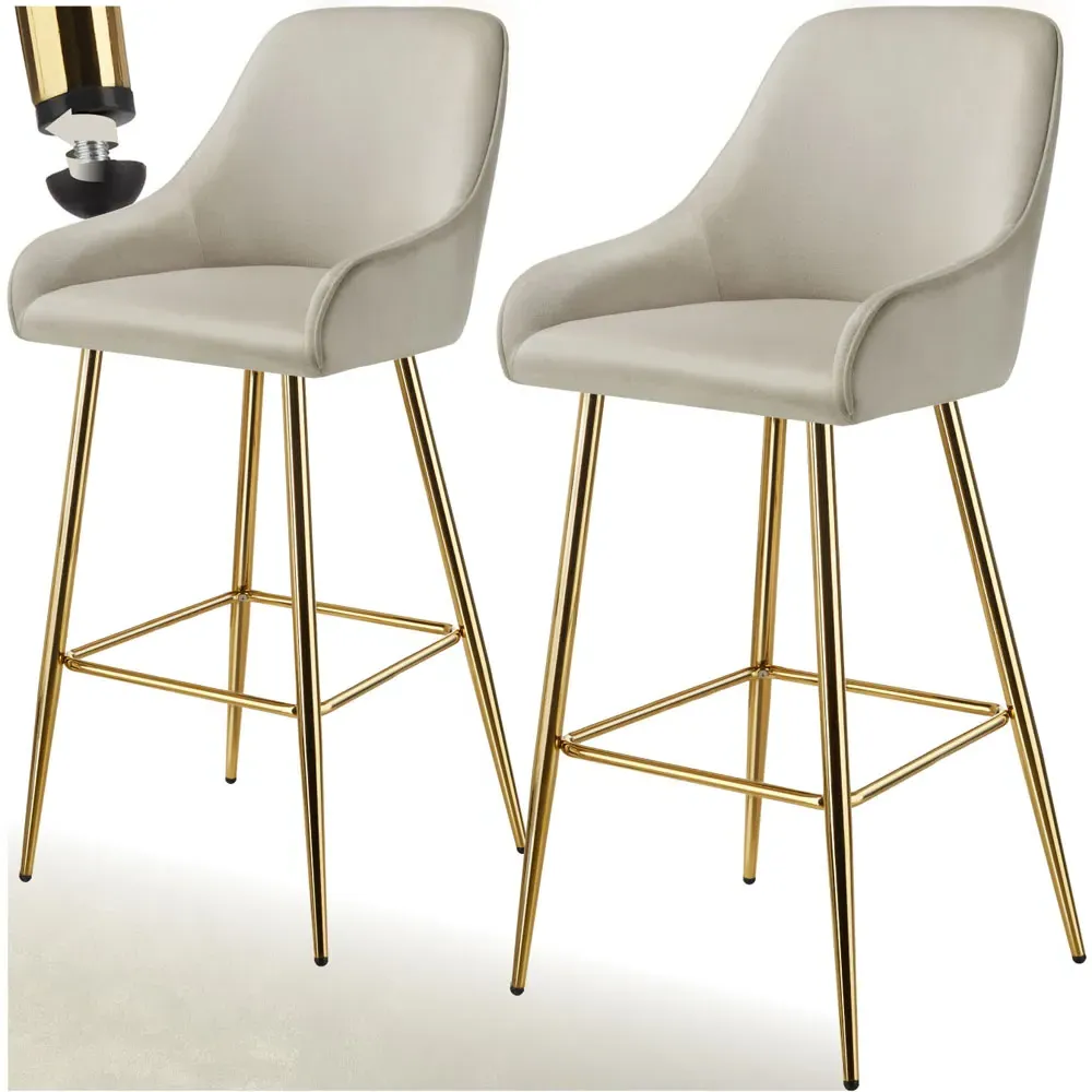 Avane Bar Stool Set of 2 with Backrest - Cream, Velvet