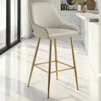 Avane Bar Stool Set of 2 with Backrest - Cream, Velvet