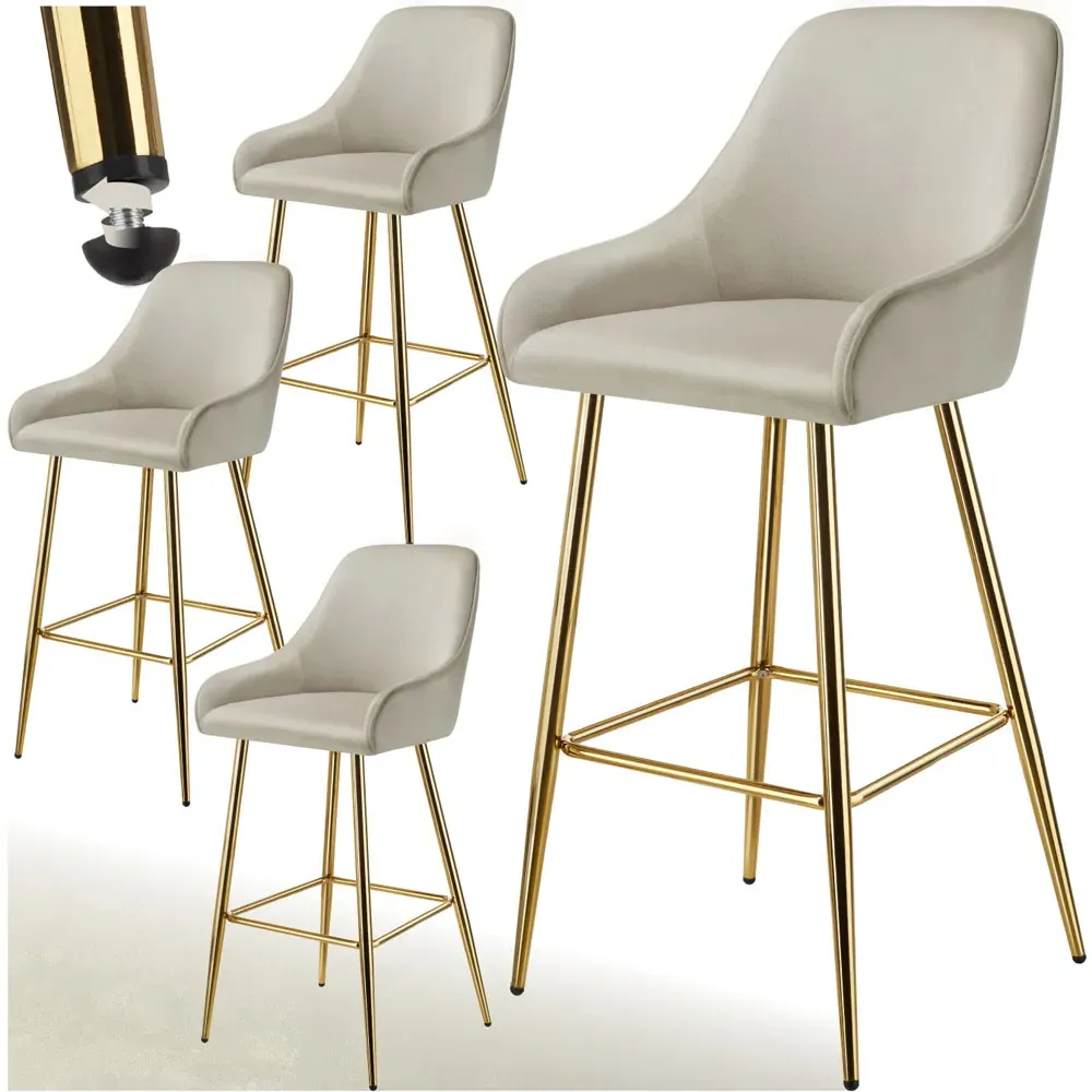 Avane Bar Stool Set of 4 with Backrest - Cream, Velvet