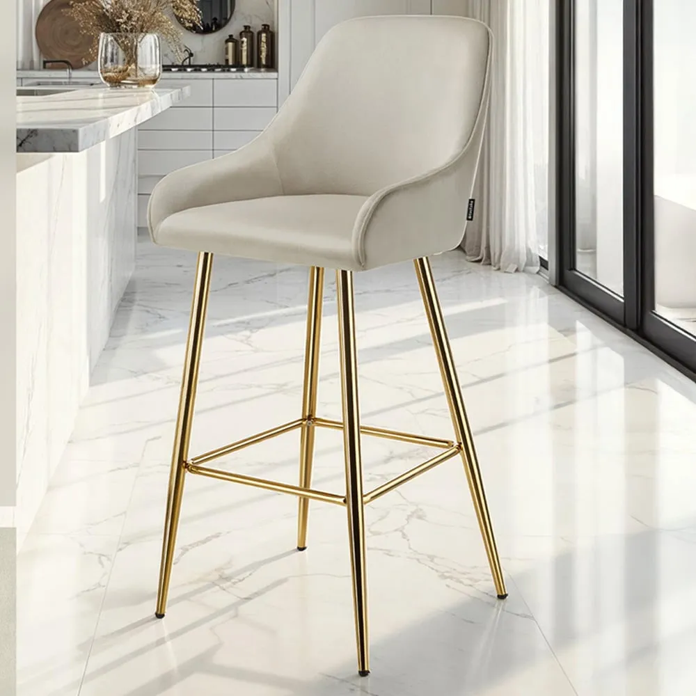 Avane Bar Stool Set of 4 with Backrest - Cream, Velvet