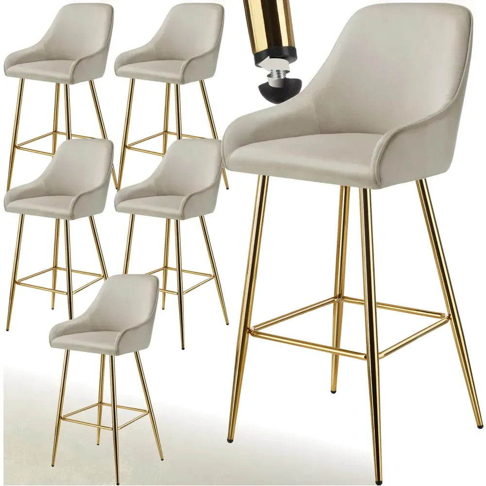 Avane Bar Stool Set of 6 with Backrest - Cream, Velvet