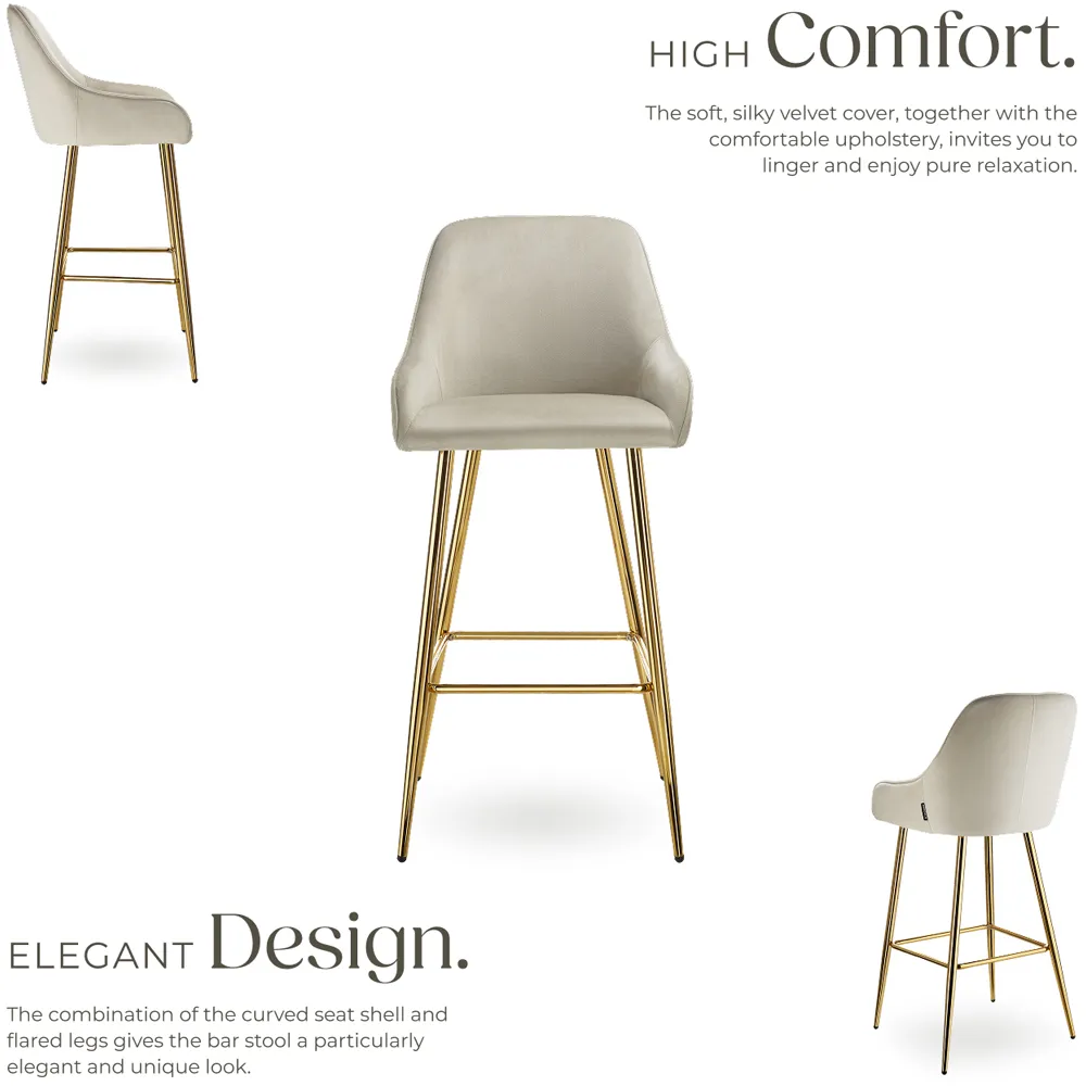 Avane Bar Stool Set of 6 with Backrest - Cream, Velvet