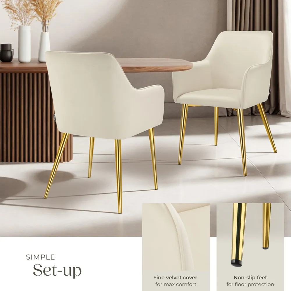 Avane Set of 2 High Backrest Dining Chairs - Cream, Velvet