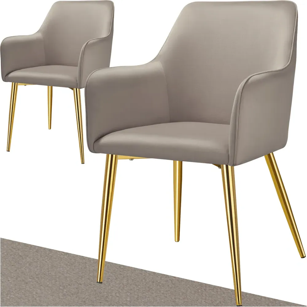 Avane Set of 2 Padded Dining Chairs with Armrests - Taupe, Velvet