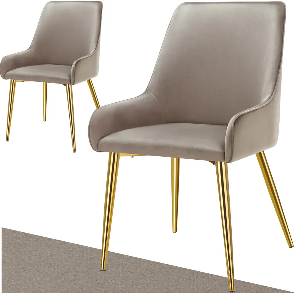 Avane Set of 2 Padded Dining Chairs with Armrests - Taupe, Velvet