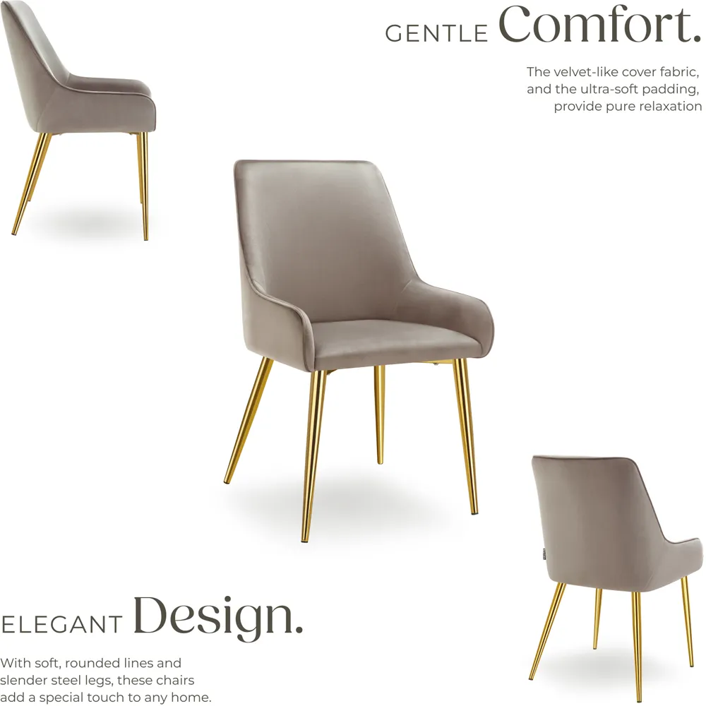 Avane Set of 2 Padded Dining Chairs with Armrests - Taupe, Velvet