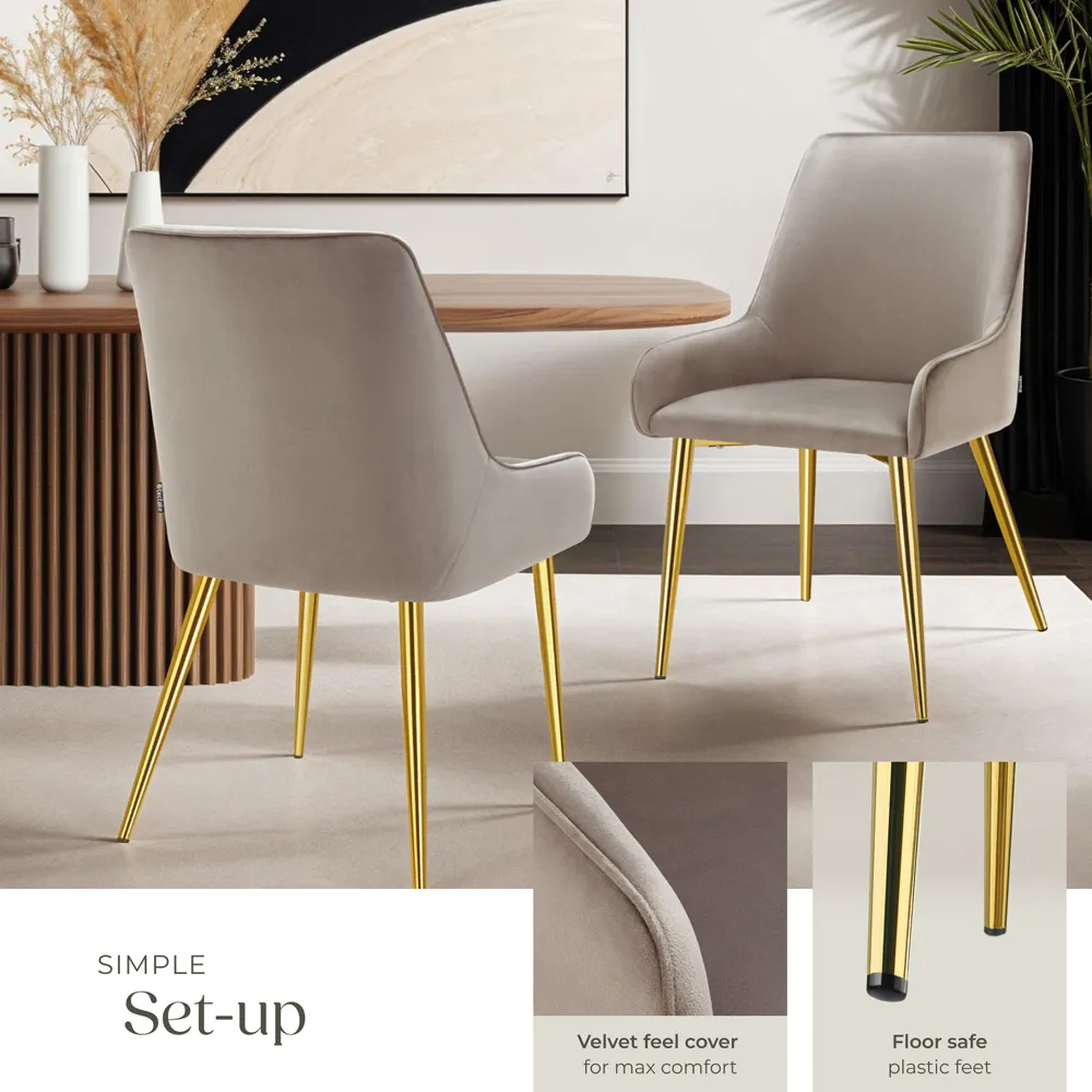 Avane Set of 2 Padded Dining Chairs with Armrests - Taupe, Velvet