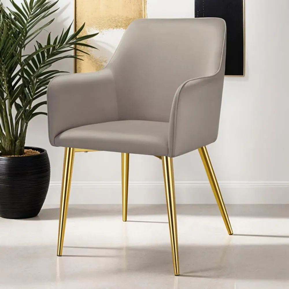 Avane Set of 2 Padded Dining Chairs with Armrests - Taupe, Velvet