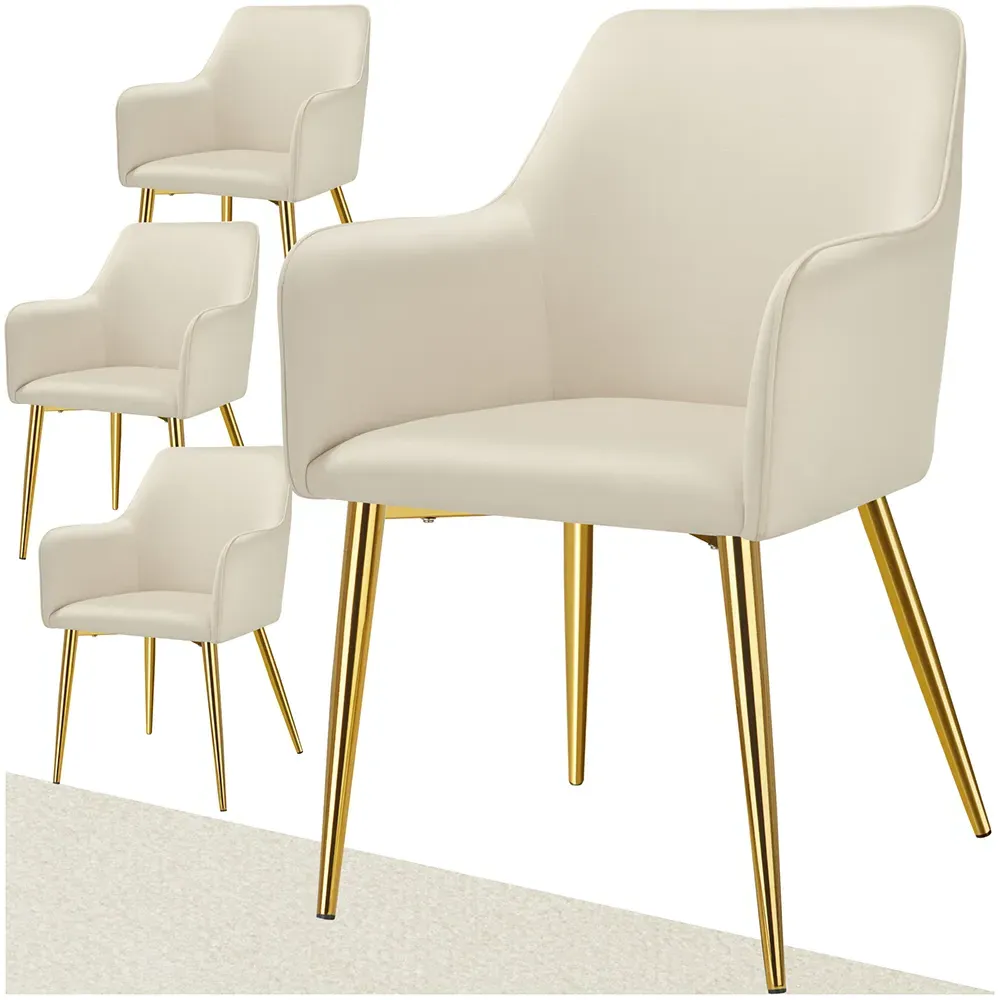 Avane Set of 4 Dining Chairs with Armrests - Beige, Velvet