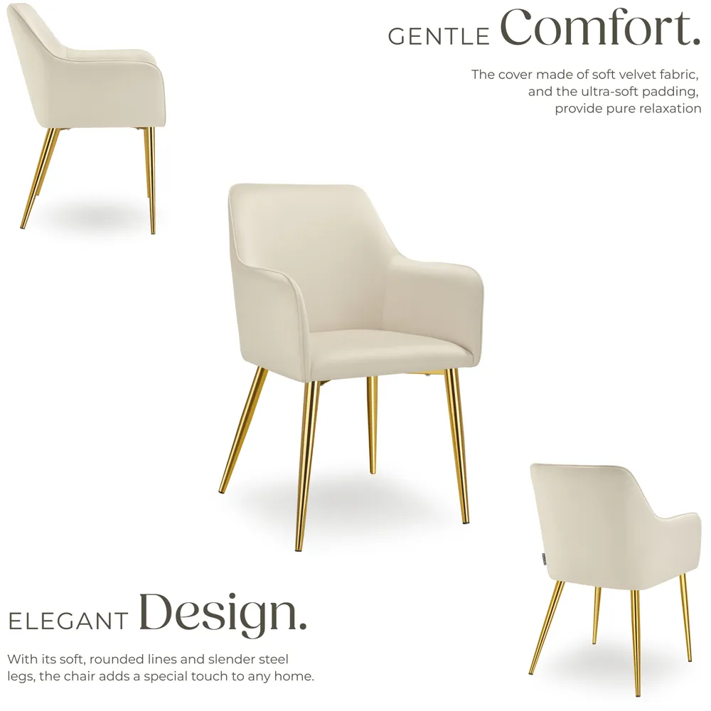 Avane Set of 4 Dining Chairs with Armrests - Beige, Velvet